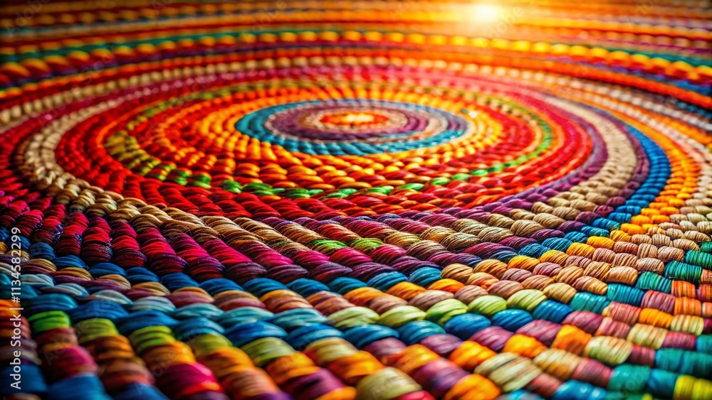 Poster abstract close-up of a multicolored wicker floor carpet featuring long exposure textures, showcasing