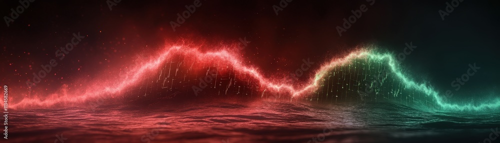 Aufkleber abstract digital waves in red and green, suggesting energy and movement with a fluid, glowing effect