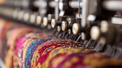 Close-up View of Textile Embroidery Machine in Operation