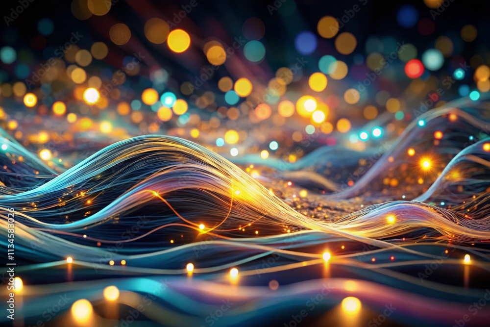 Poster abstract dark background with glowing wavy lines for stunning visual effects and unique designs in d