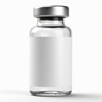 Glass phial, illustration,vaccine bottle isolated in a white background,with white label,mock up,insolin