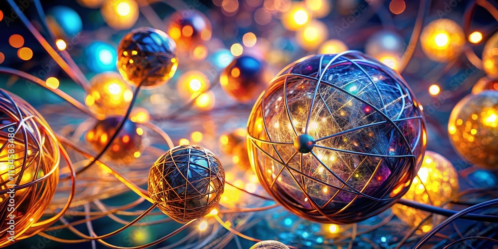 Aufkleber abstract digital composition of luminous orbs and vibrant threads in a futuristic dynamic atmosphere