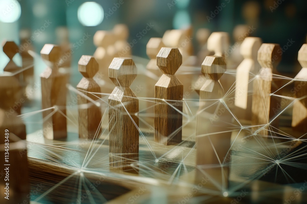 Poster wooden figures representing connection and unity