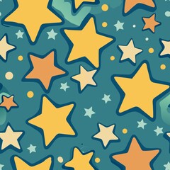 Fototapeta premium Seamless pattern of colorful stars on teal background for creative design projects