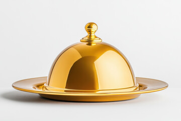 shiny gold cloche elegantly lifted above plate, showcasing luxury and sophistication