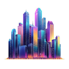 Obraz premium Neon Cityscape Glows Vibrantly at Night Isolated on PNG Transparent Background
