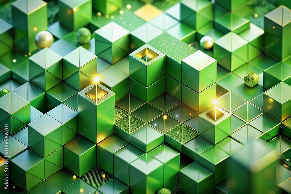 Poster abstract green geometric shapes with soft shadows for modern backgrounds in 3d rendering, perfect fo