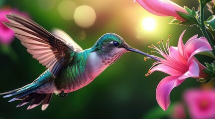 Fototapeta premium Hummingbird and Exotic Flower
