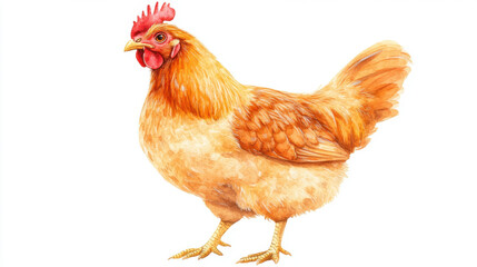 Fototapeta premium Vibrant red chicken illustration with detailed feathers and lively expression