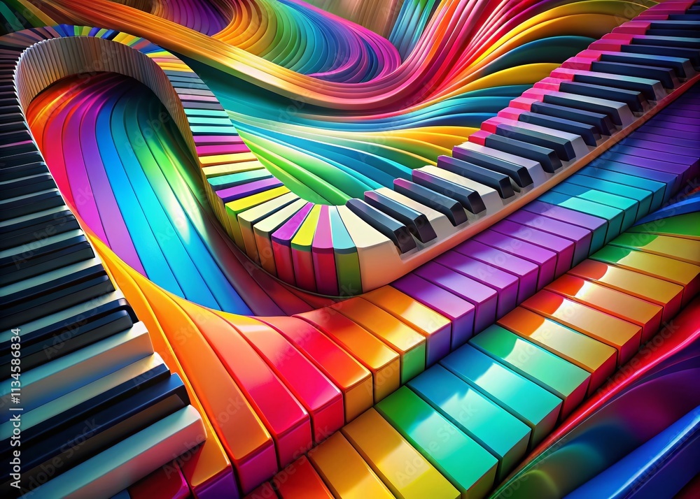Poster abstract infinite piano keys ascending in a wavy pattern – a captivating 3d illustration of musical 
