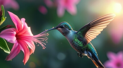 Naklejka premium Hummingbird and Exotic Flower