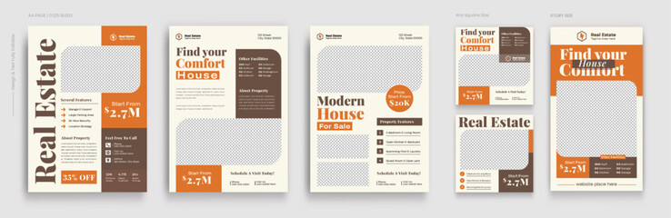 Real Estate Flyer Design bundle, property sale flyer, social media post set template, flyer design for rent. house square template