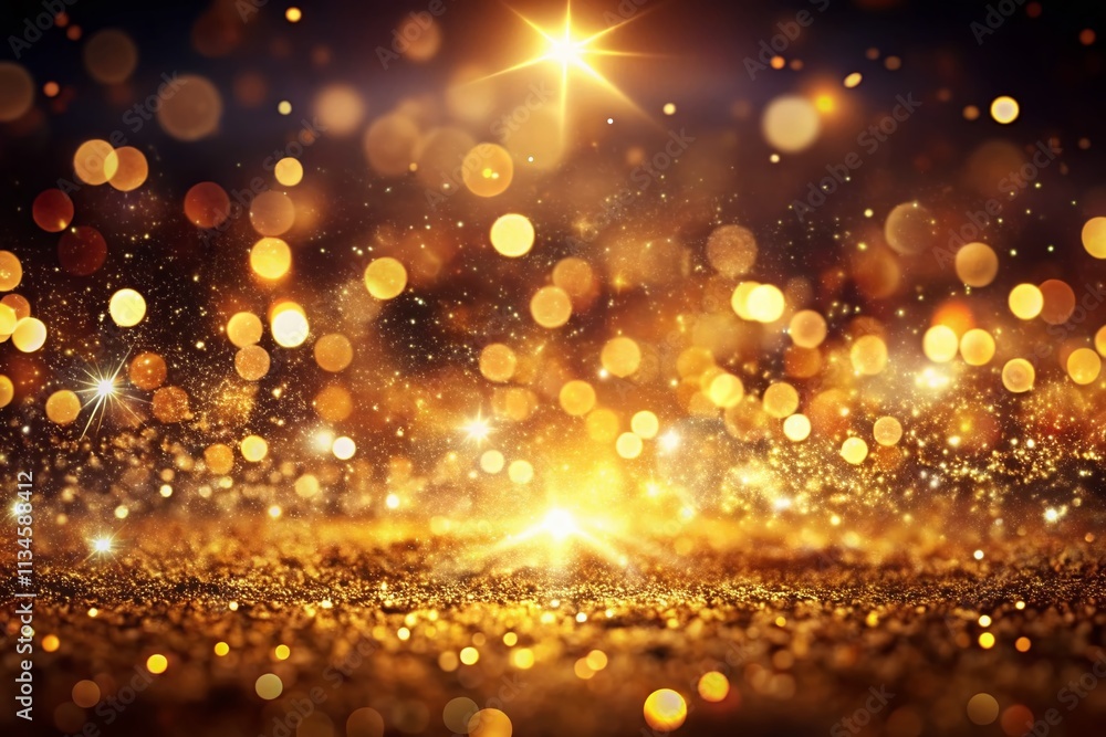 Poster abstract motion background with shimmering gold particles and bokeh sparks, perfect for festive and 