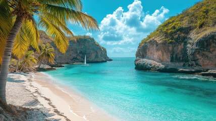 Stunning Palm Beach on Guadalupe Island in the Caribbean, a True Tropical Paradise