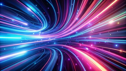 Abstract Motion Lines with Bright Neon Rays in Blue, Pink, and White Creating a Dynamic Looping Background Representing the Speed of Light in Low Light Photography