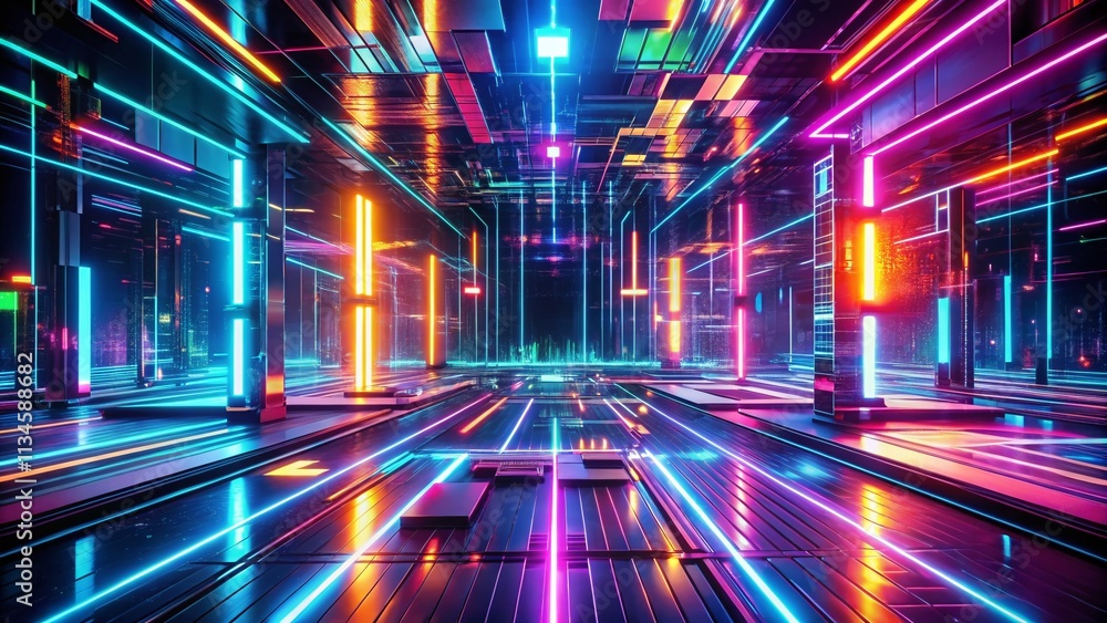 Poster abstract neon lights: a futuristic technology background showcasing vibrant colors and dynamic patte