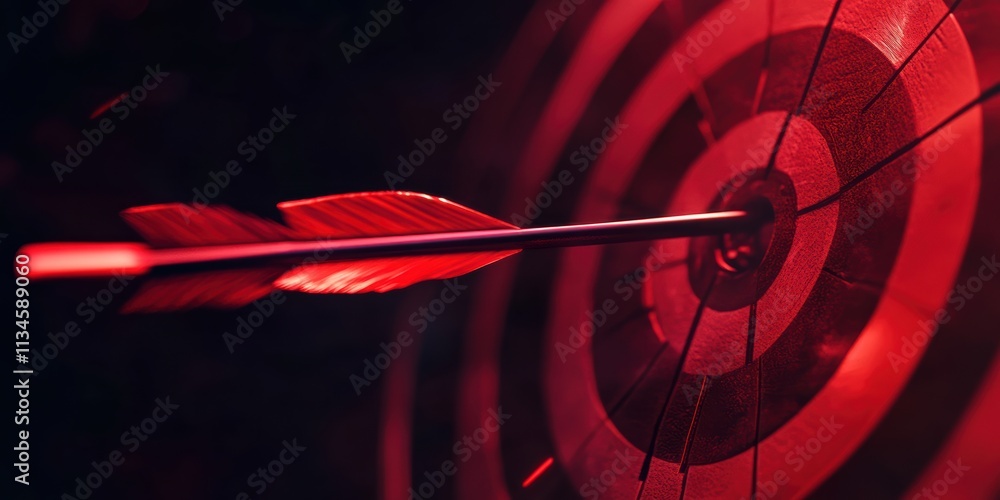 Poster an arrow hits the center of a bright red target, symbolizing precision and achievement, while emphas