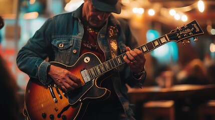 Musician Playing a Vintage Electric Guitar