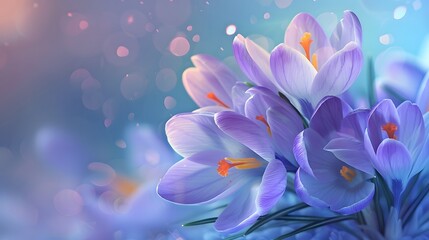 Fototapeta premium Delicate Crocus Flowers Blooming in Soft Pastel Colors with Dreamy Background
