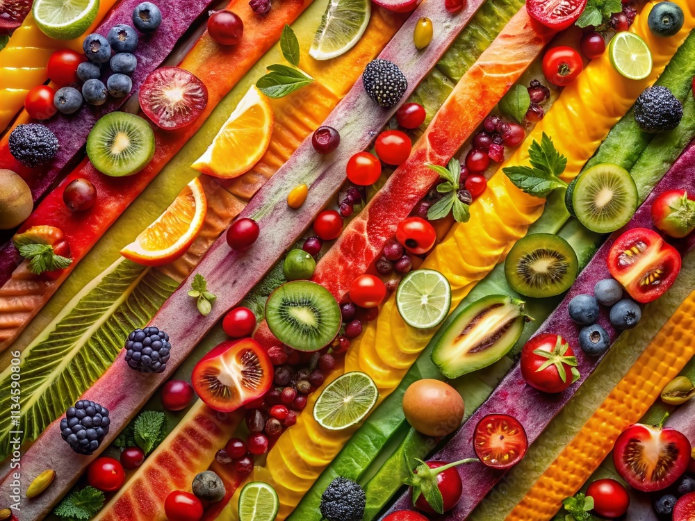 Poster abstract textured broken stripe pattern in food photography: a colorful and artistic representation 