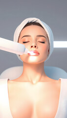 HIFU laser treatment shot laser to skin. Ulthera and beauty clinic concept. 3D rendering, minimalism, with white tones