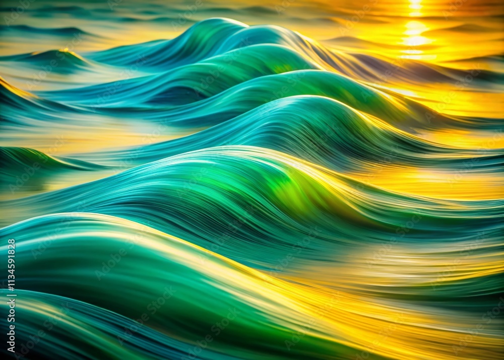 Poster abstract wavy green patterns on a bright yellow background captured with long exposure technique for