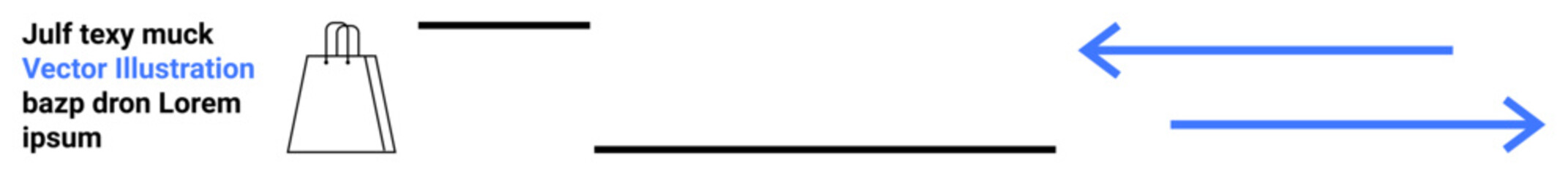 Three text lines next to shopping bag icon, followed by blue arrows pointing right and left, separated by black line breaks. Ideal for ecommerce, online shopping, navigation, decision-making