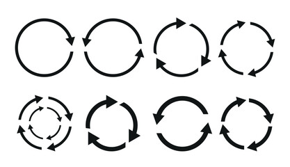 Fototapeta premium Circle arrows icon set vector. Different circular arrows of white background. Black color, different thickness. Recycle icon set, refresh, repeat, Vector illustration. 