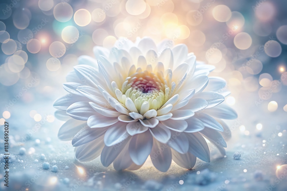 Poster abstract white background featuring delicate petals of a fractal flower with a bokeh effect for a dr