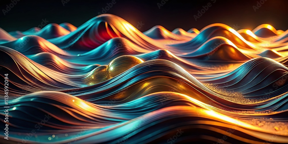 Poster abstract wavy surface on dark background representing science and technology concepts for space cybe