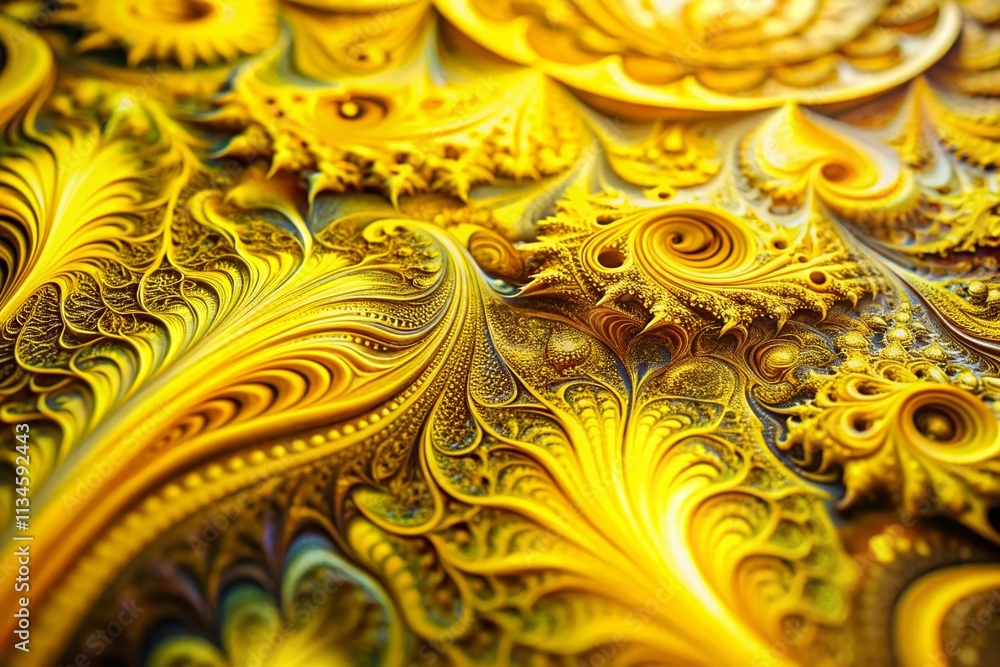 Poster abstract yellow painting background with fractal patterns for creative graphic design and artistic i