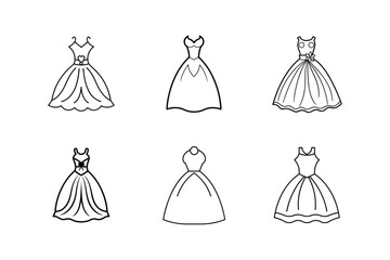 wedding dress line art vector illustration