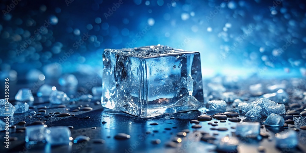 Aufkleber a captivating scene of a large ice cube surrounded by delicate ice crystals, perfect for illustratin