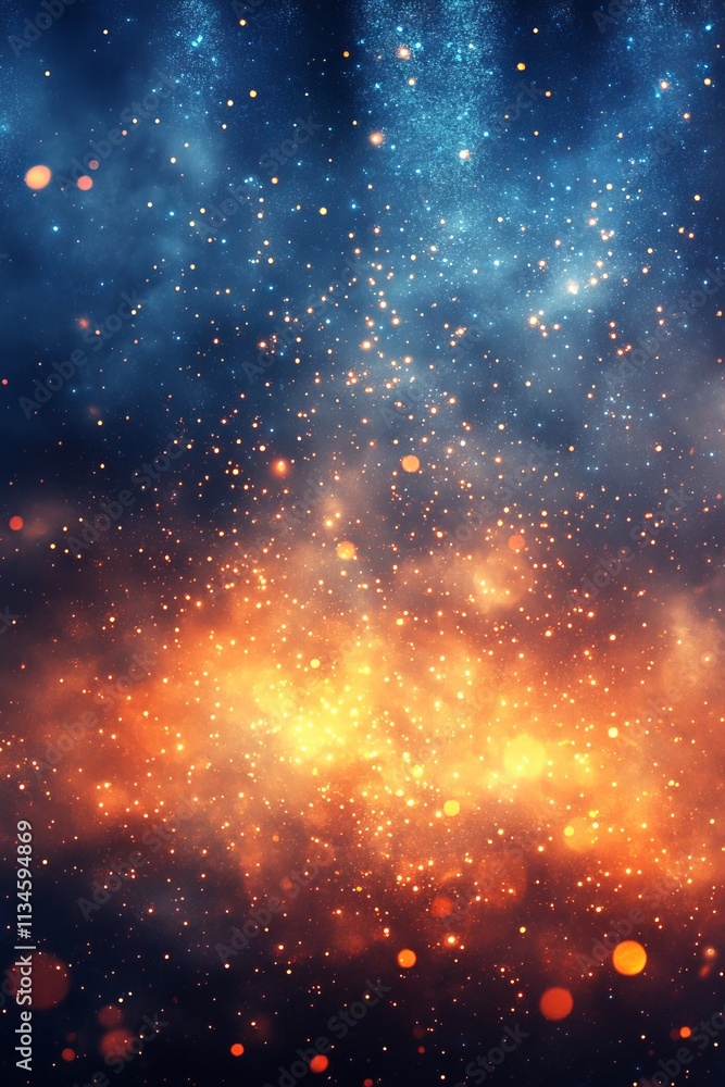 Poster cosmic explosion, fire and ice effect with sparkles and dust, abstract background texture for design