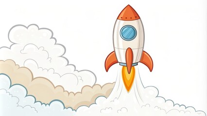 Cartoon Rocket Launching Through Clouds Illustration, Spacecraft, Startup Concept, vector art, graphic design Rocket launch, space travel