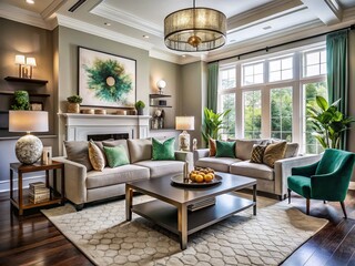 Fototapeta premium A Chic and Contemporary Home Design Featuring Stylish Decor and Modern Furniture in an Inviting Living Space with Natural Light and Elegant Accessories for a Fresh Start