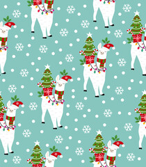 New Year's Eve llama pattern on a blue background.