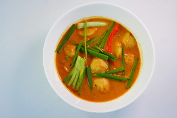 Mackerel curry with fish balls is a popular dish among Thai people.