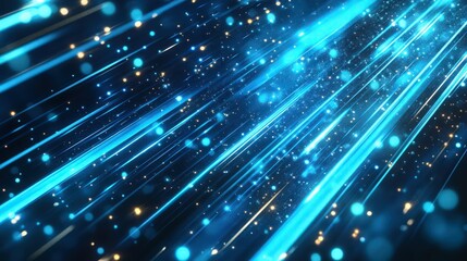 Fototapeta premium High-speed energy concept with diagonal light streaks, glowing blue lines, and motion blur flowing over a dark blue canvas