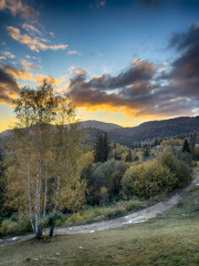 Obraz premium The landscape of Carpathian Mountains in the sunny weather. Perfect weather condition in the autumn season