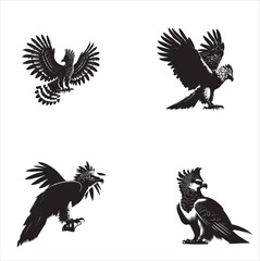 Black Eagle Vector Set – Majestic Bird Silhouettes for Design