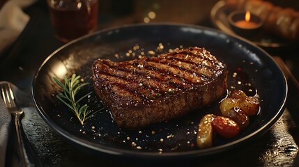 Fototapeta premium Expensive Steak on a Luxurious Dinner Plate – Gourmet Food Presentation