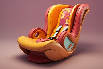 Interior design of a luxury sports car seat featuring colorful premium leather upholstery, seat belts, and strong, clear structural lines for a modern and elegant appearance