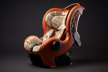 Interior design of a luxury sports car seat featuring colorful premium leather upholstery, seat belts, and strong, clear structural lines for a modern and elegant appearance