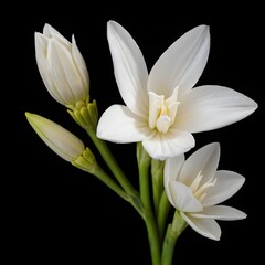 Obraz premium White Tuberose flower and window with sun light copy space blurred green wall background