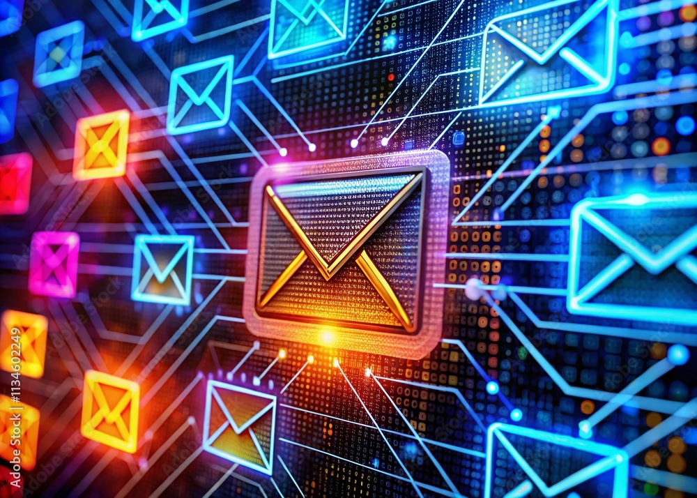 Poster a digital representation of spam filters and email security systems in action, showcasing the battle