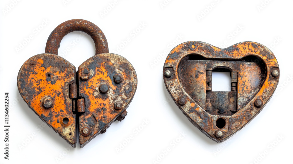 Poster old metal padlocks isolated on white background. symbol of safety, privacy and security. vector real