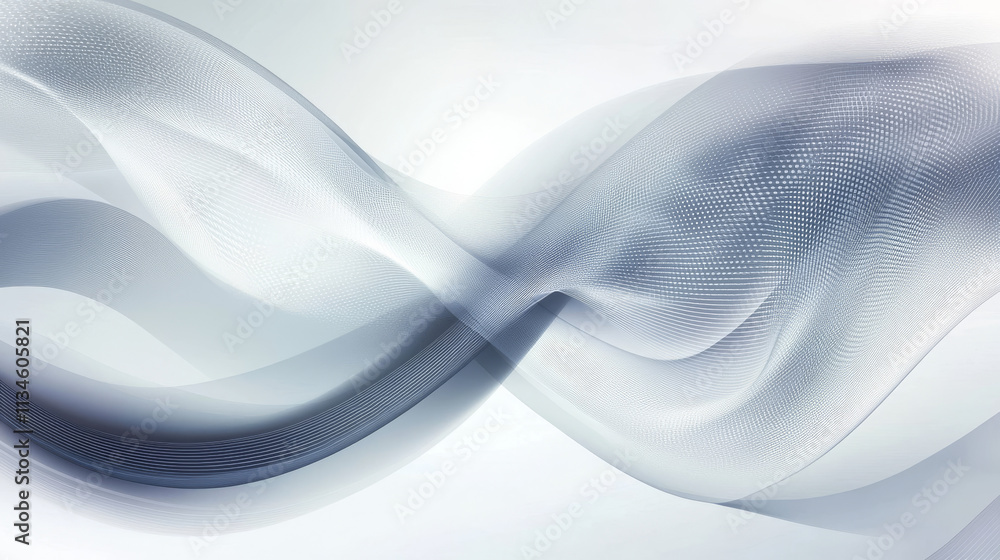 Poster abstract background with smooth shiny grey, gray waves and halftone