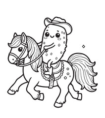 Coloring page cute cucumber ride horse