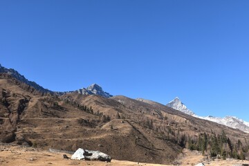 Four Girls Mountain or Siguniangshan as know as Switzerland travel location of China with sky background